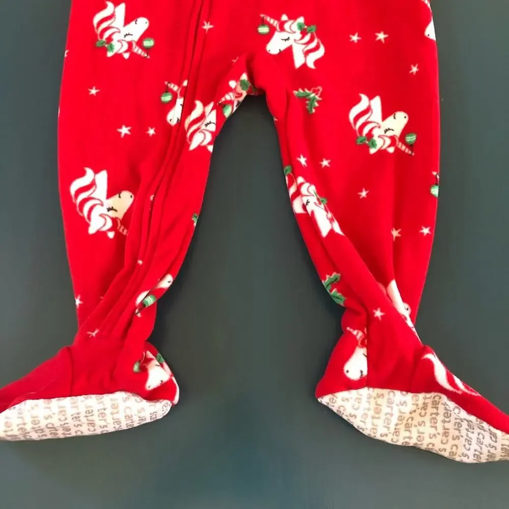 NWT Carter’s Infant Girls’ Christmas Pajamas Unicorns Red Size 18 Months